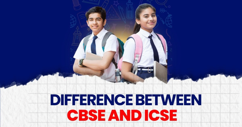 Students studying in classrooms representing CBSE and ICSE boards, highlighting differences in learning styles